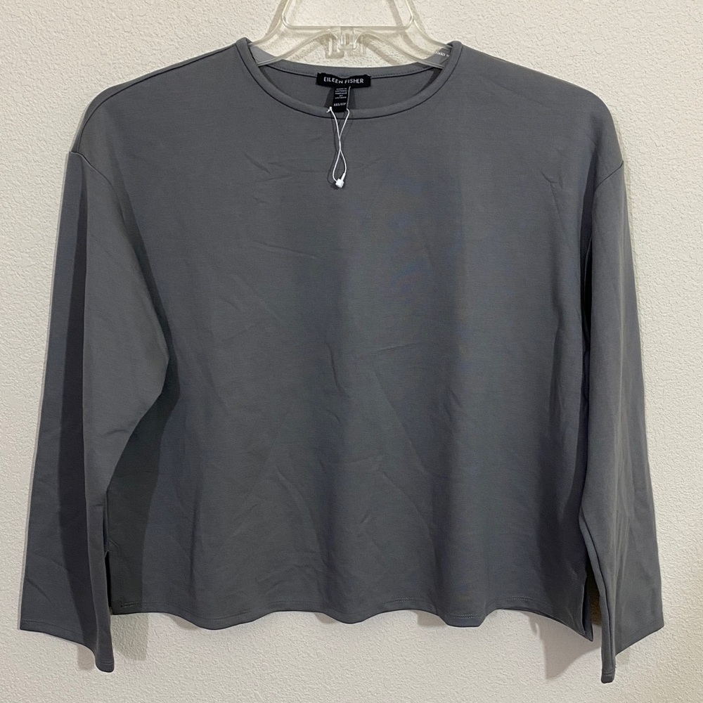 NWOT EILEEN FISHER Relaxed Boxy Casual Knit Crop Top 7/8 Sleeves Women’s Sz XXS - Picture 2 of 7